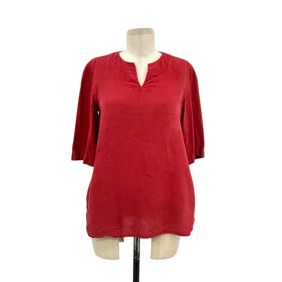 TOAST Shirt Red Natural Linen V-Neck Half Sleeve Top Size XS - Picture 1 of 10
